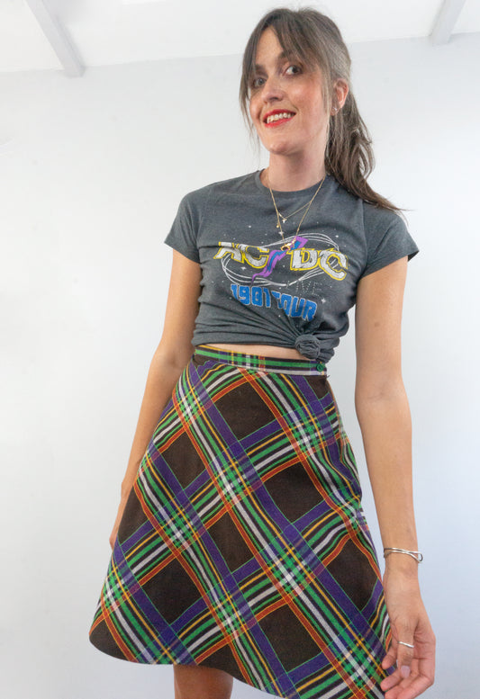Vintage 1960s Checked A Line Mini Skirt