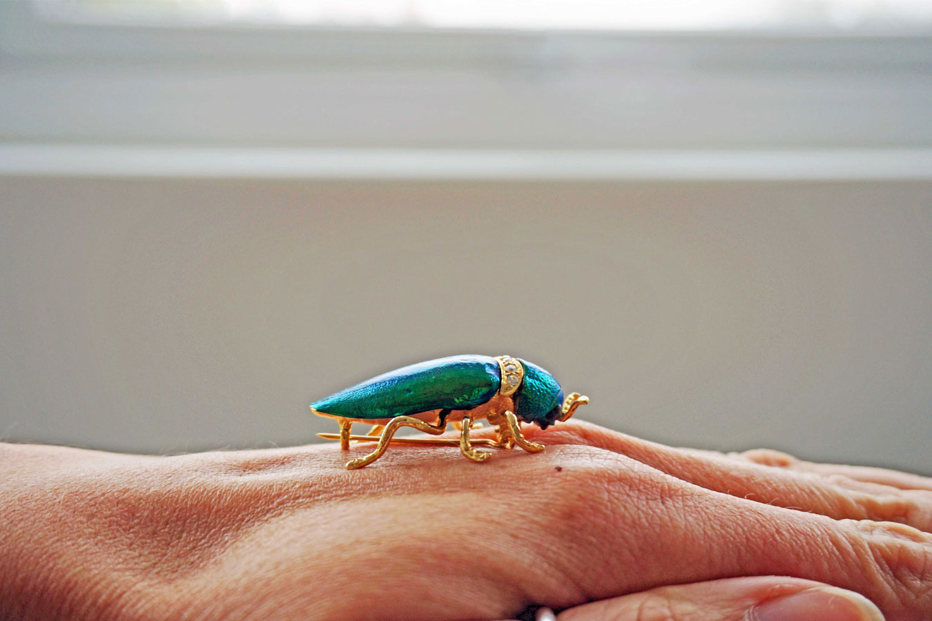 Vintage Iridescent Green Scarab Beetle Brooch, Green Beetle Pin Brooch Gift For Her - Ada's Attic Vintage- 1