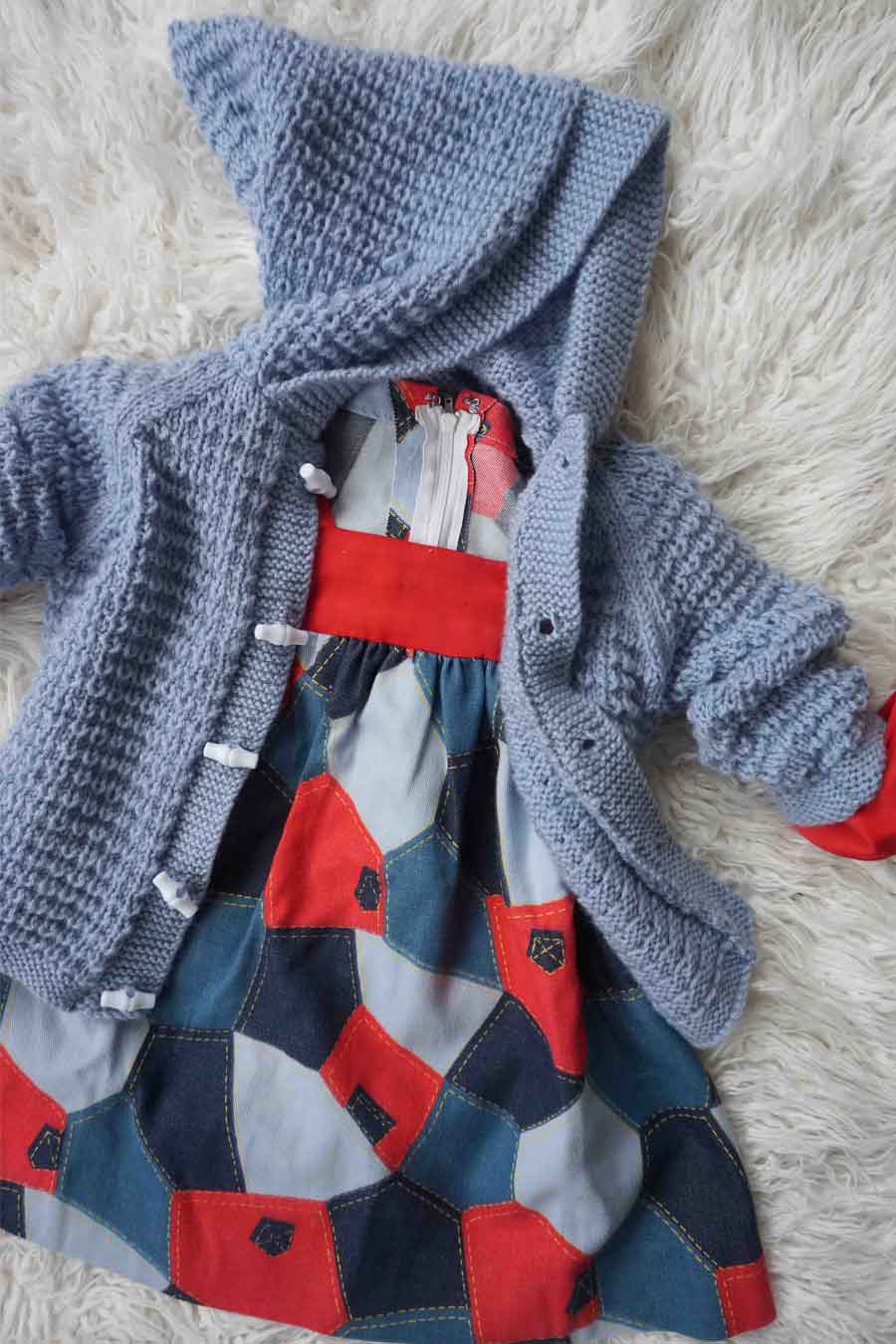 Vintage Blue Hand Knitted Hooded Toddler Cardigan - Vintage childrens clothes - ada's attic vintage