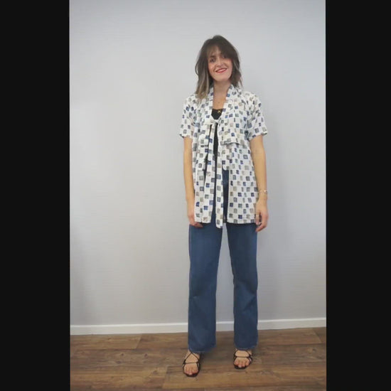 vintage Short Geometric Print Kimono JacketShort Vintage Geometric Print Kimono Jacket
