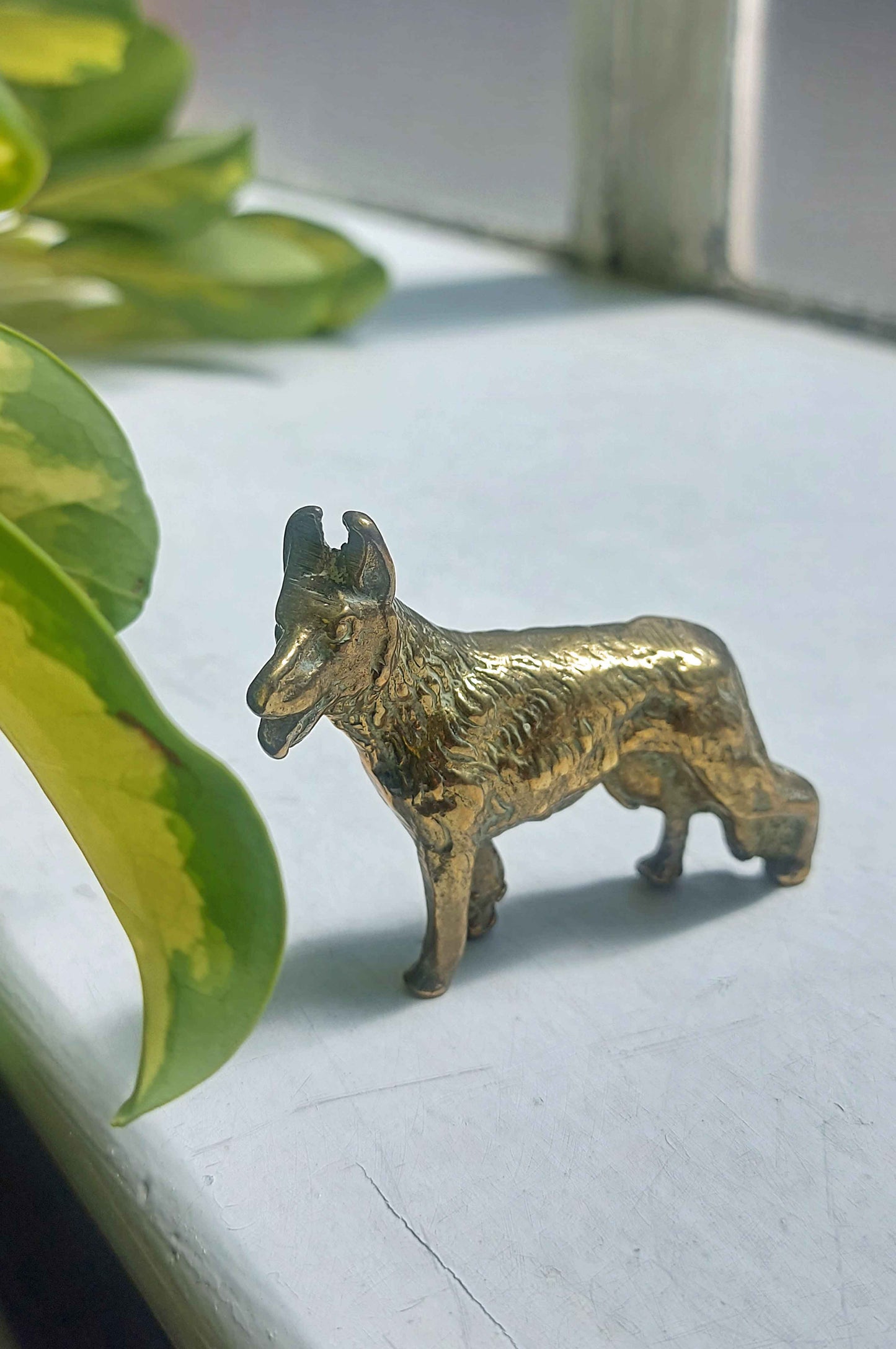 Miniature Vintage Brass German Shepard Dog Figurine