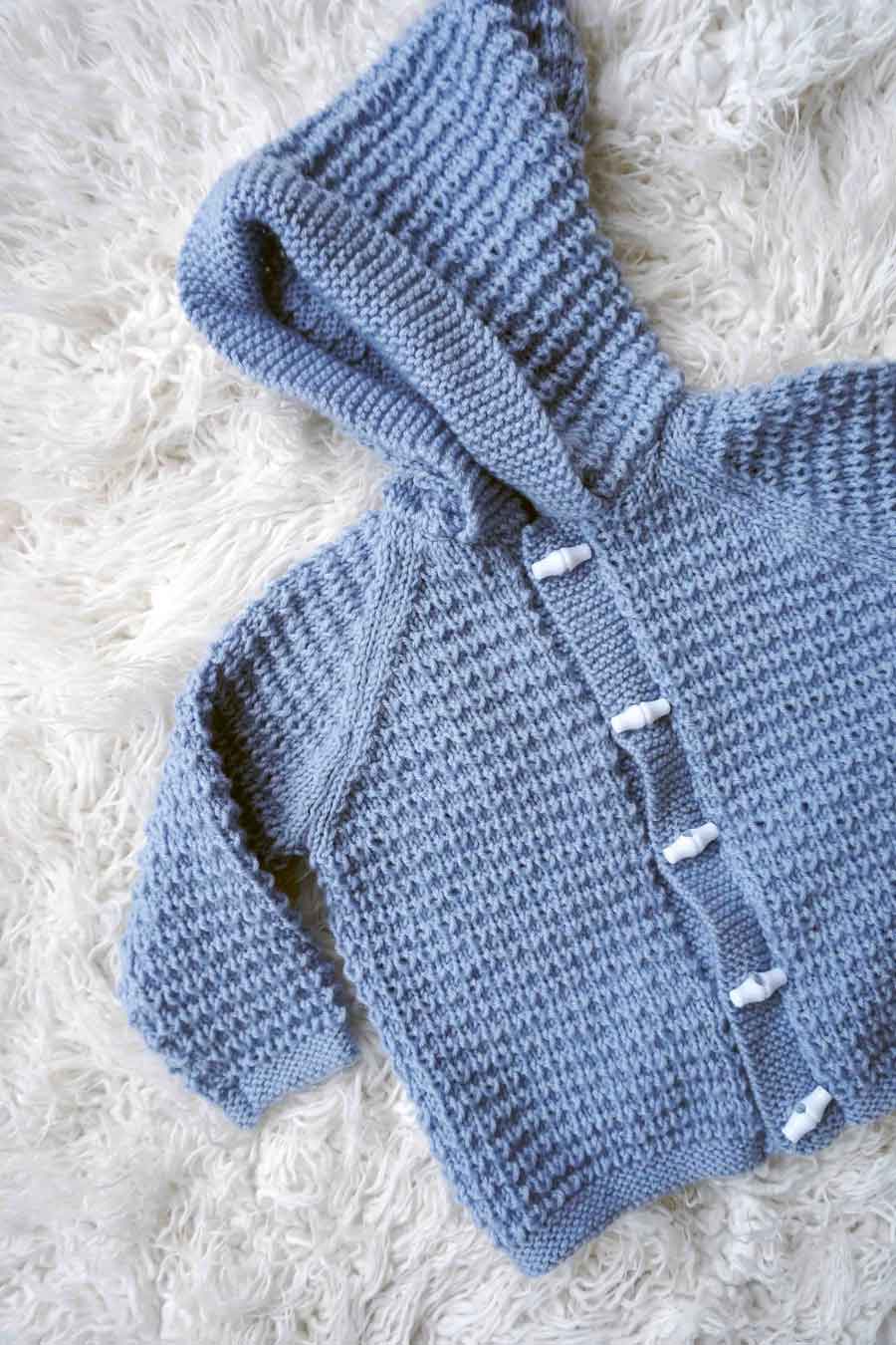 Vintage Blue Hand Knitted Hooded Toddler Cardigan - Vintage kidswear - ada's attic vintage