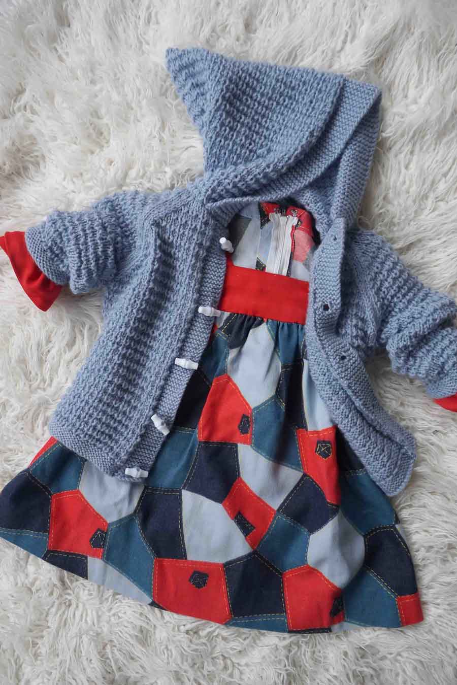 Vintage Blue Hand Knitted Hooded Toddler Cardigan - vintage toddler clothing - ada's attic vintage