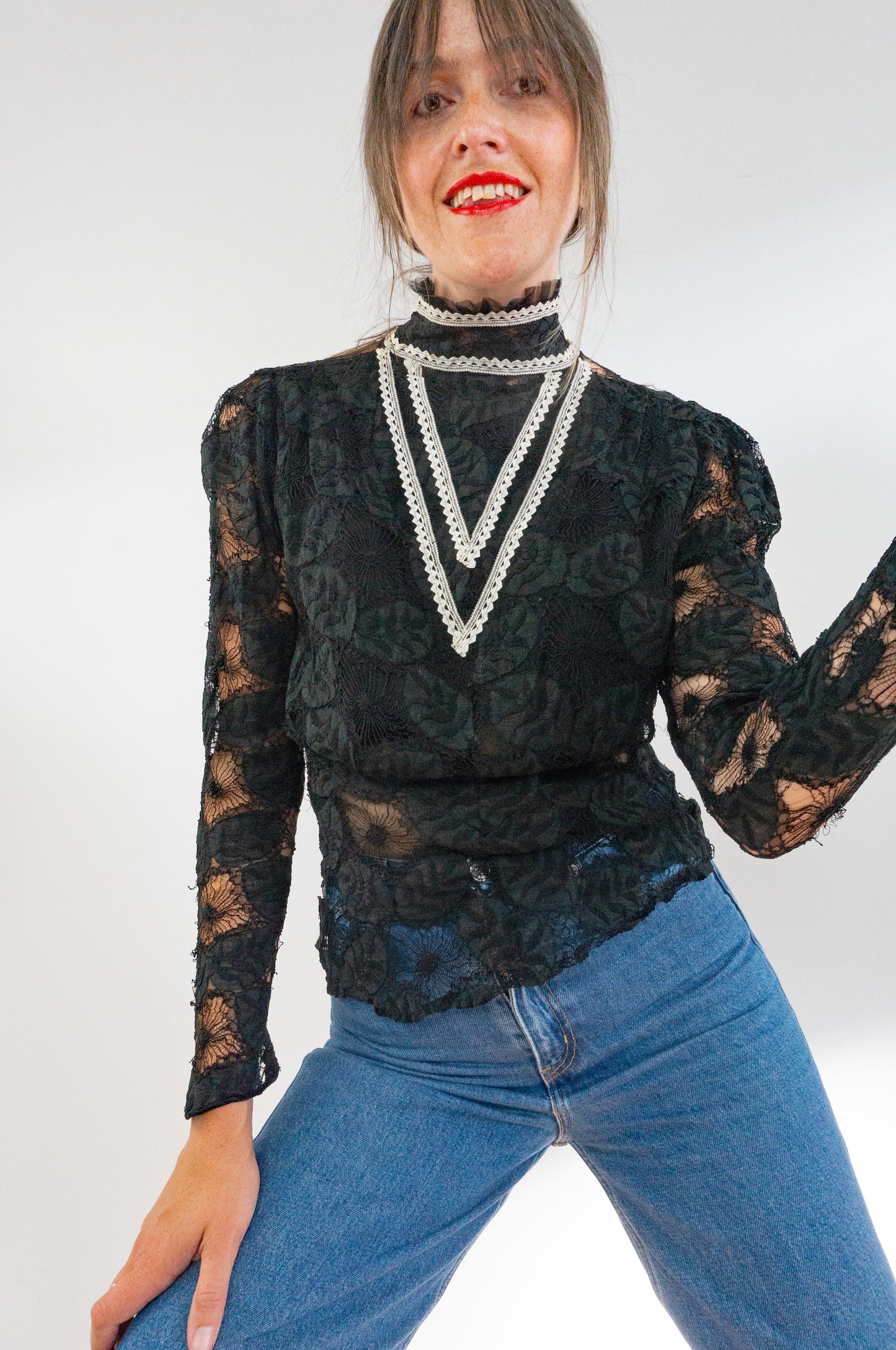 vintage high neck Victorian lace blouse