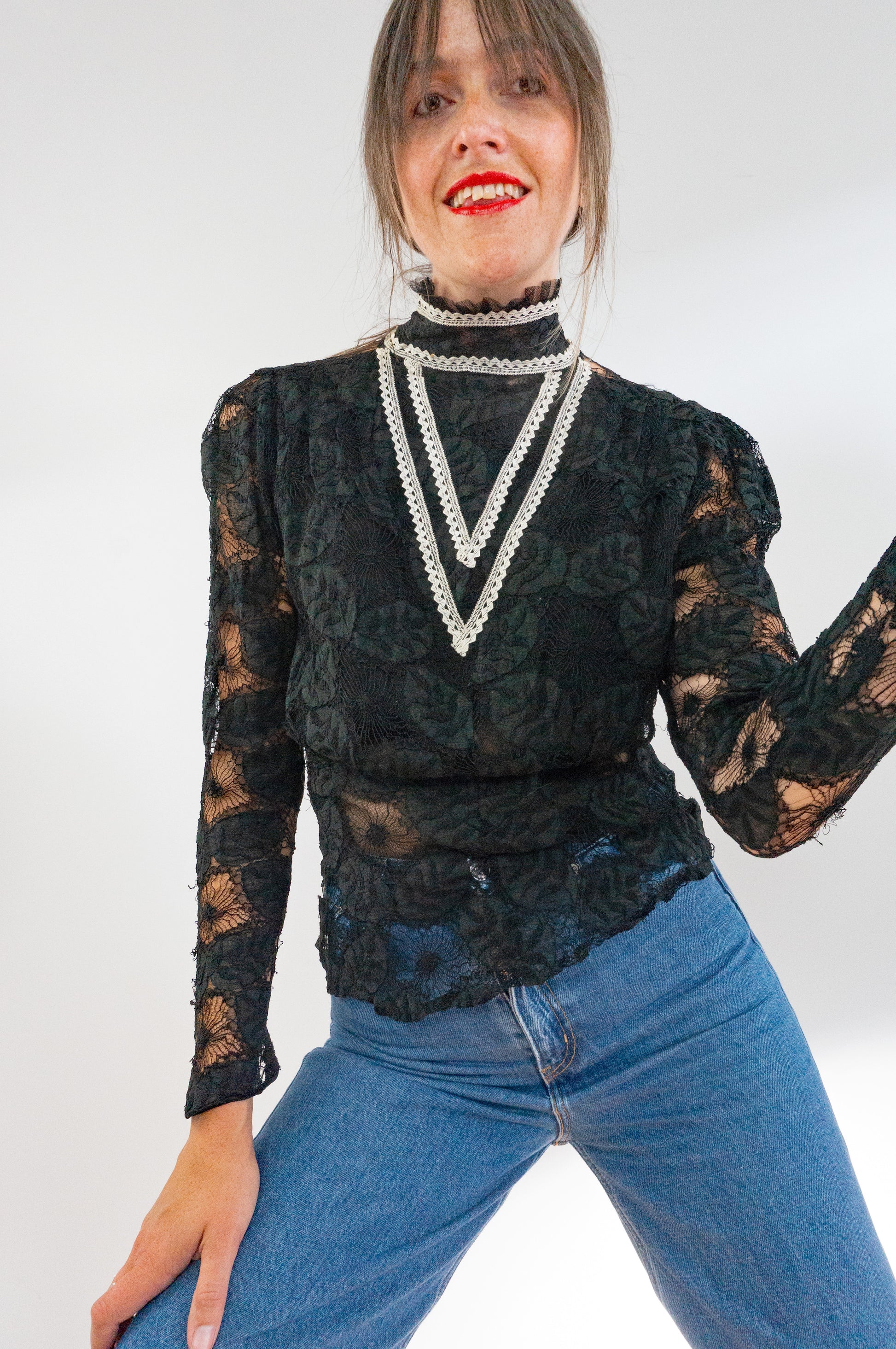 vintage high neck Victorian lace blouse