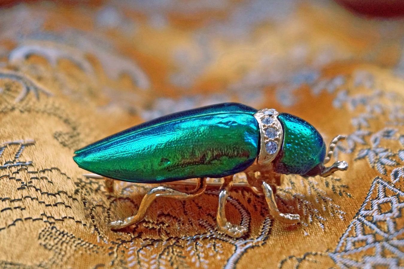 Vintage Iridescent Green Scarab Beetle Brooch, Green Beetle Pin Brooch Gift For Her - Ada's Attic Vintage- 2