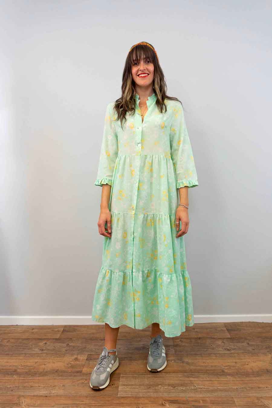 lightweight vintage cotton hippie maxi dress with sleeves, women.