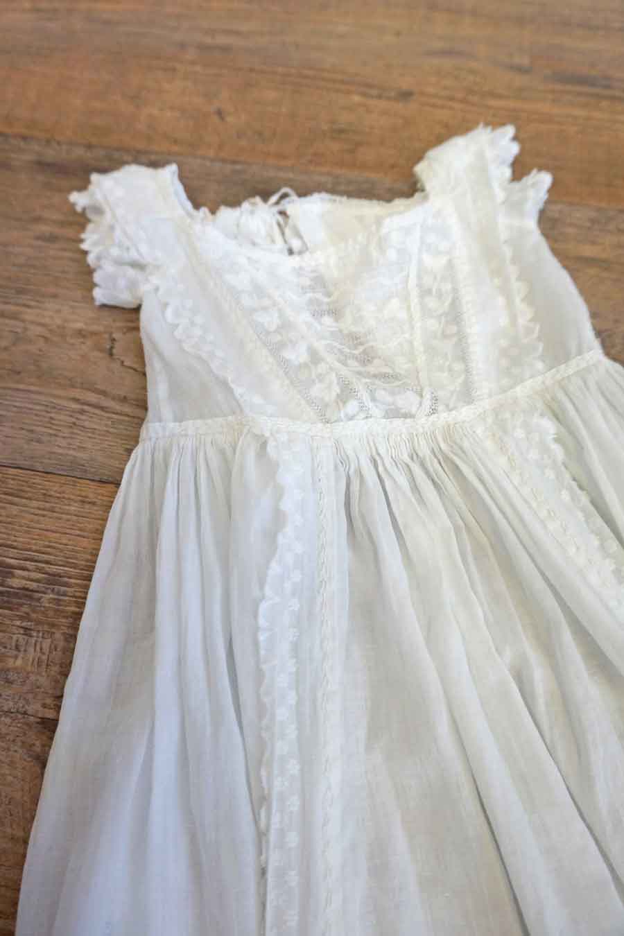 long vintage white cotton christening dress