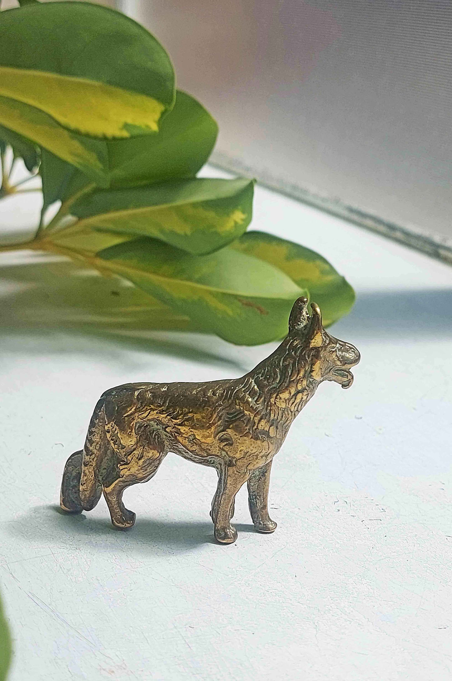 miniature vintage Alsatian Brass Dog Ornament