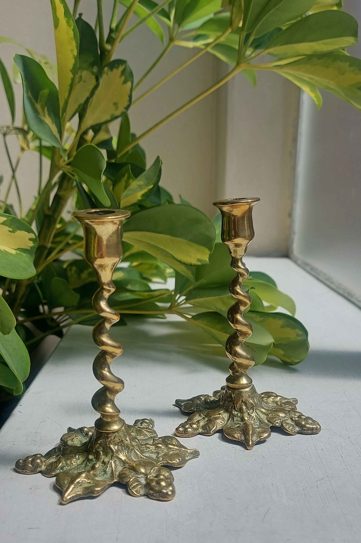 pair of vintage candlestick antique brass holders