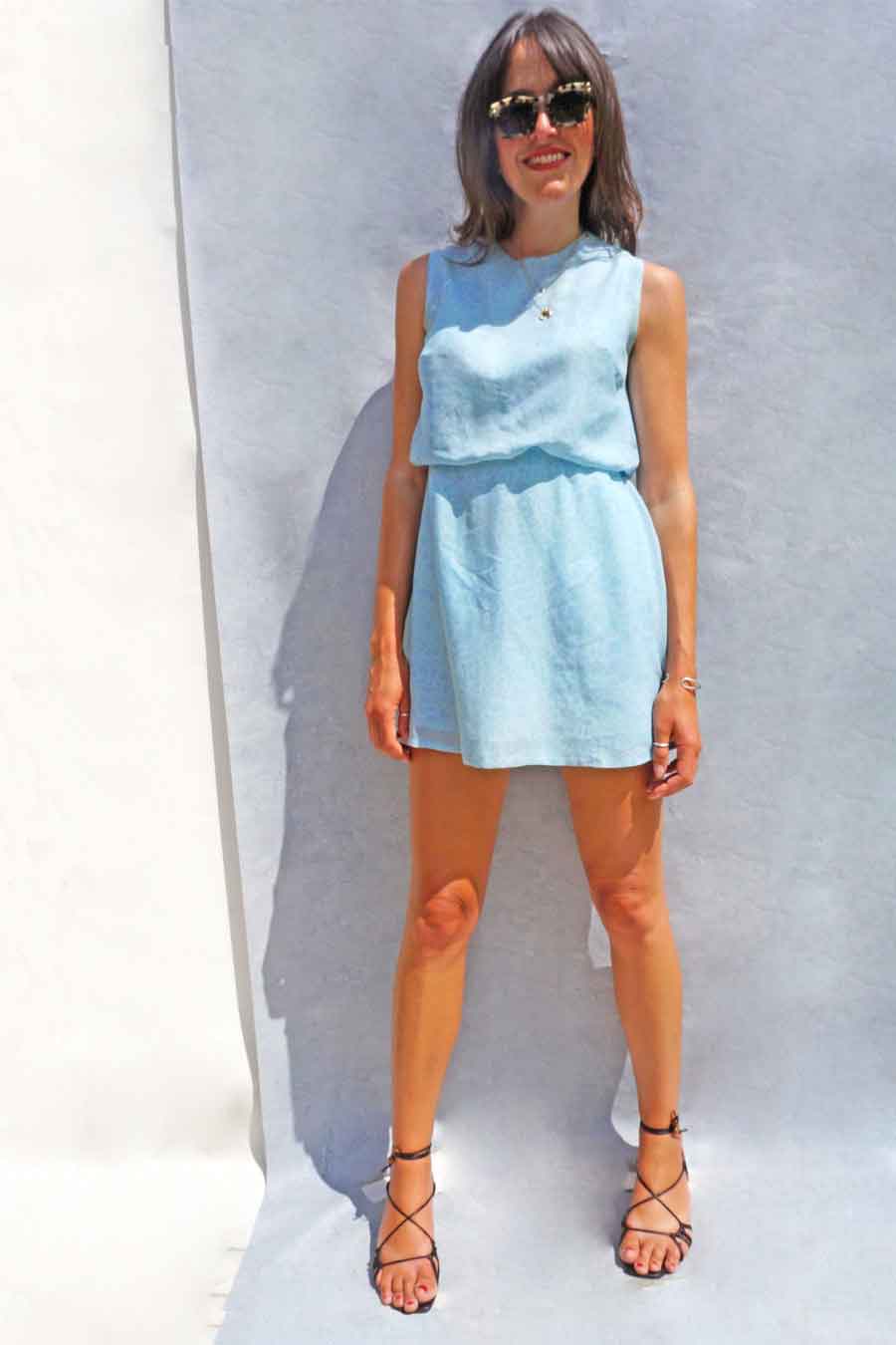 Vintage 60s Blue + White Floral Short Summer Mod Dress