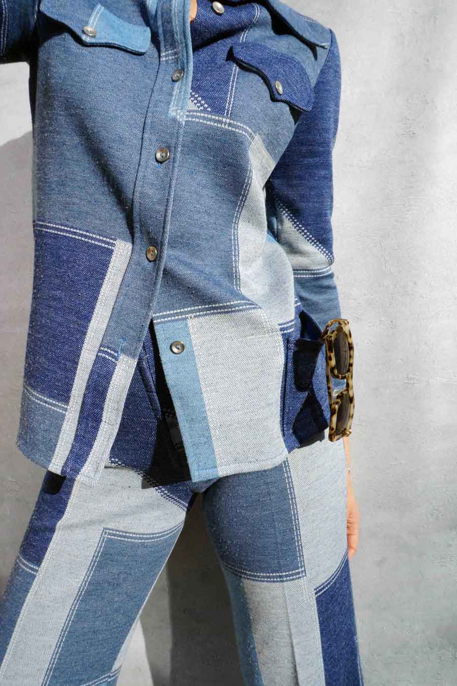 Vintage Denim Patchwork Shirt + Pant Suit - women's patchwork trouser suit - ada's attic vintage