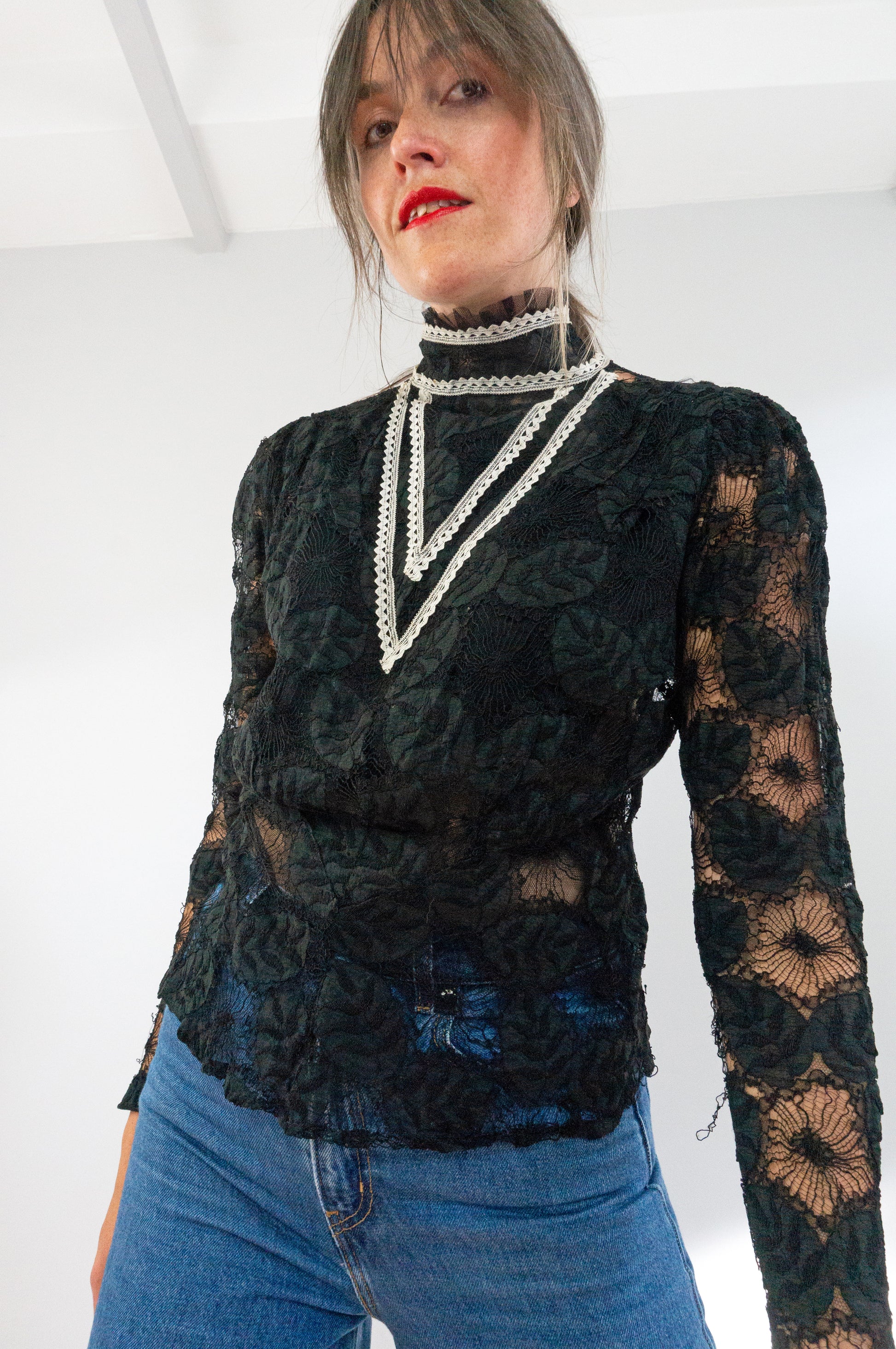 antique victorian high neck lace blouse