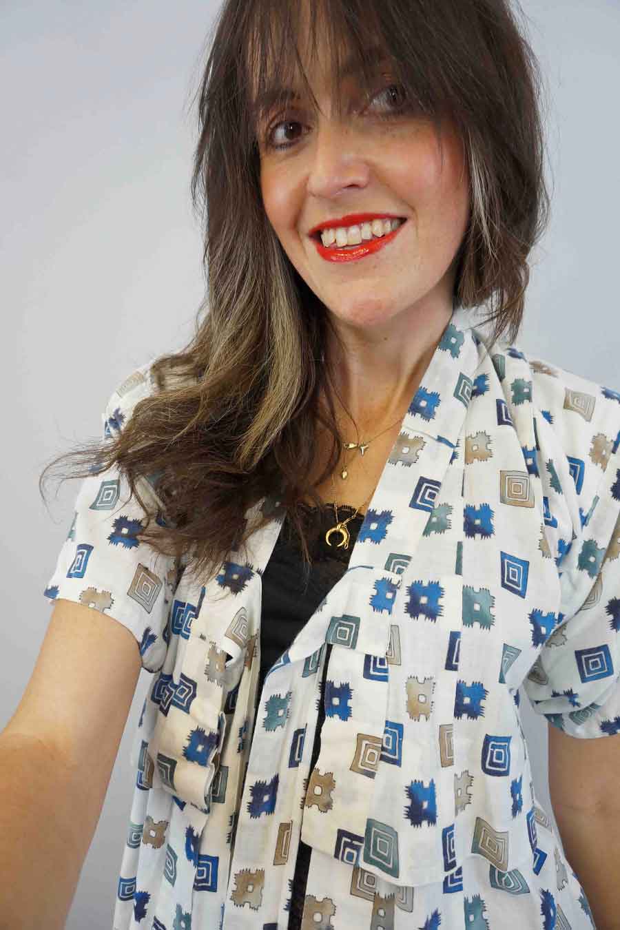 Cotton Short Vintage Geometric Print Kimono Jacket