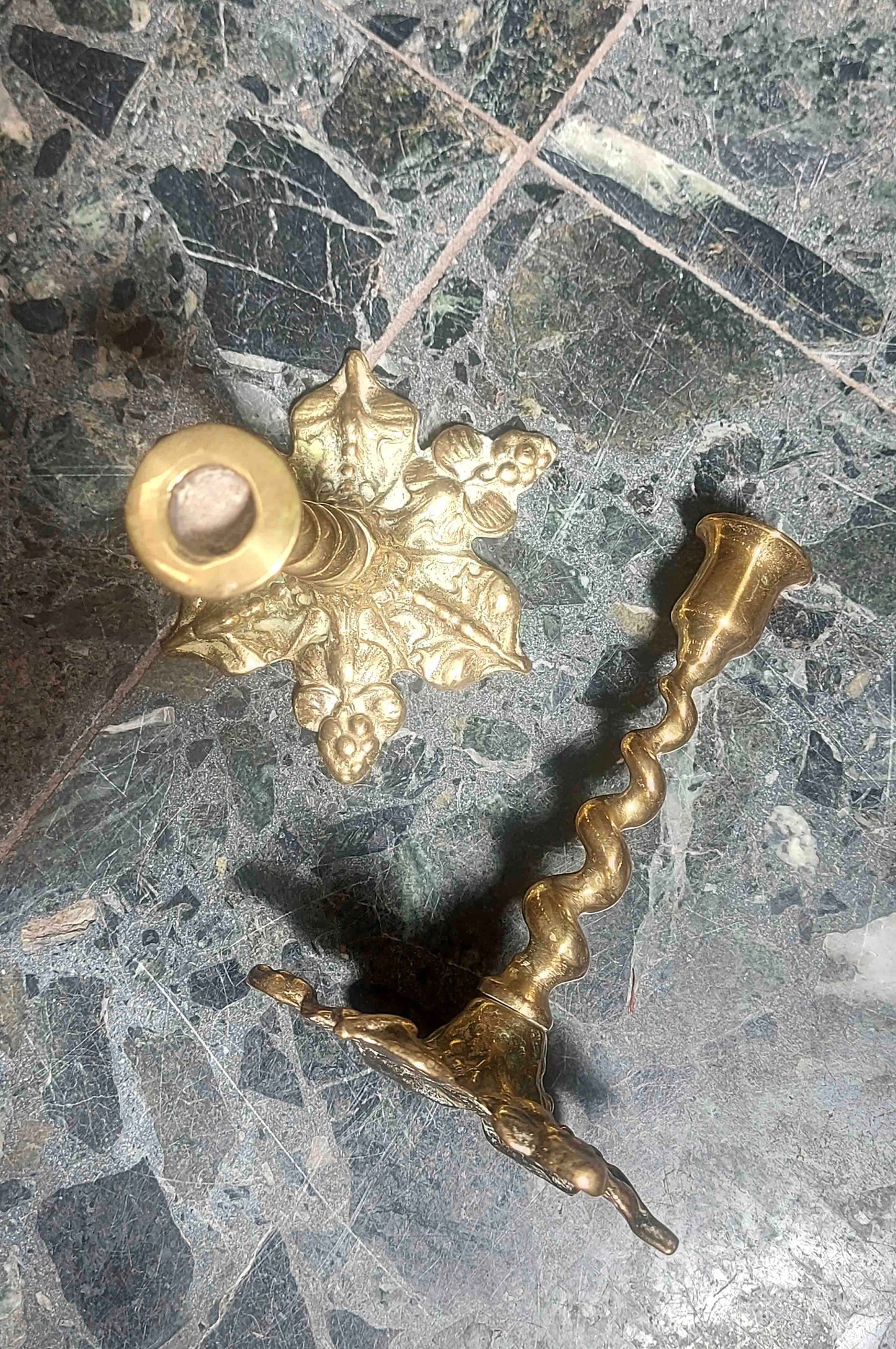 Small Pair Of Vintage Twisted Brass Candlestick Holders