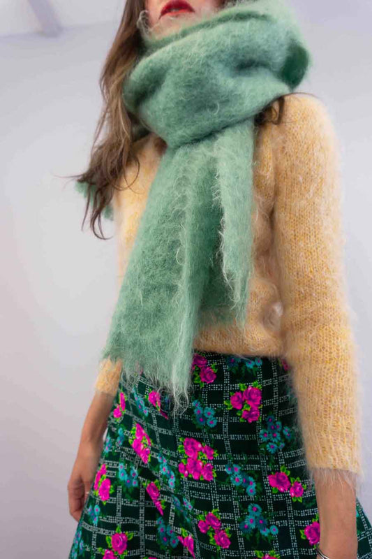 Vintage Sage Green XL Mohair Blanket Scarf