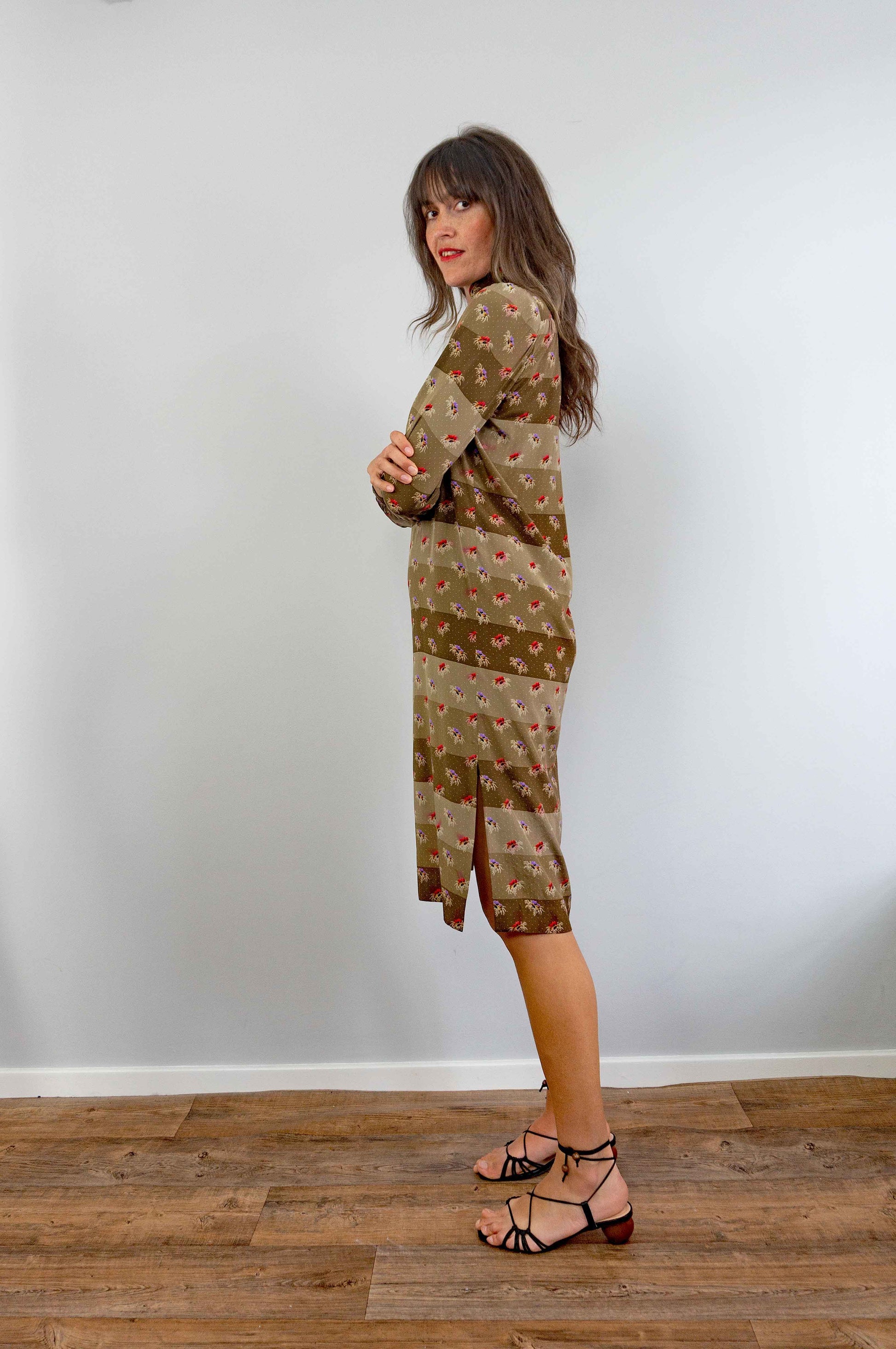 ted lapidus vintage silk floral shirt dress