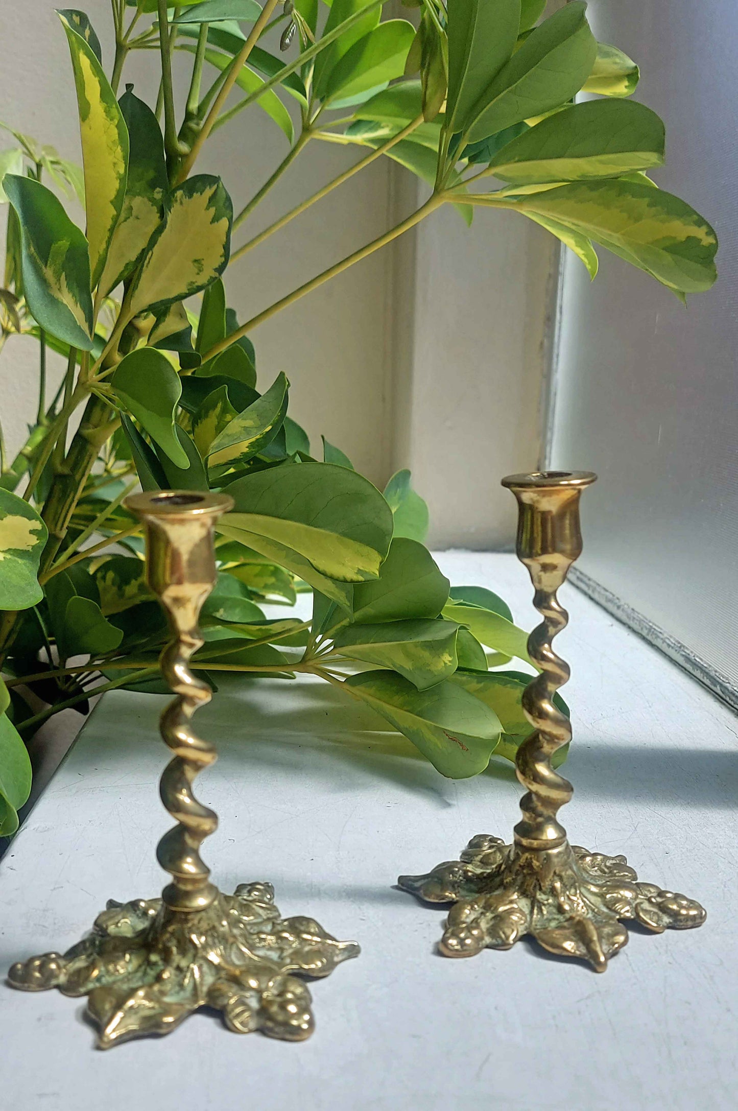 twisted vintage pair of small brass candlesticks