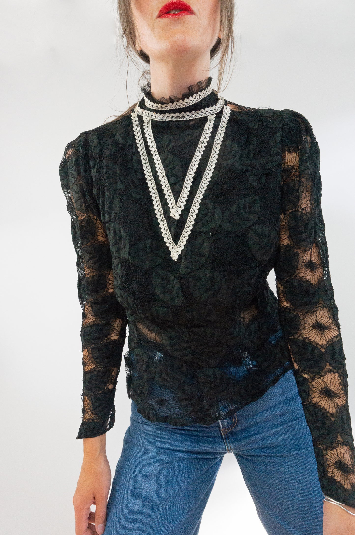 Antique Edwardian Black Lace sheer blouse
