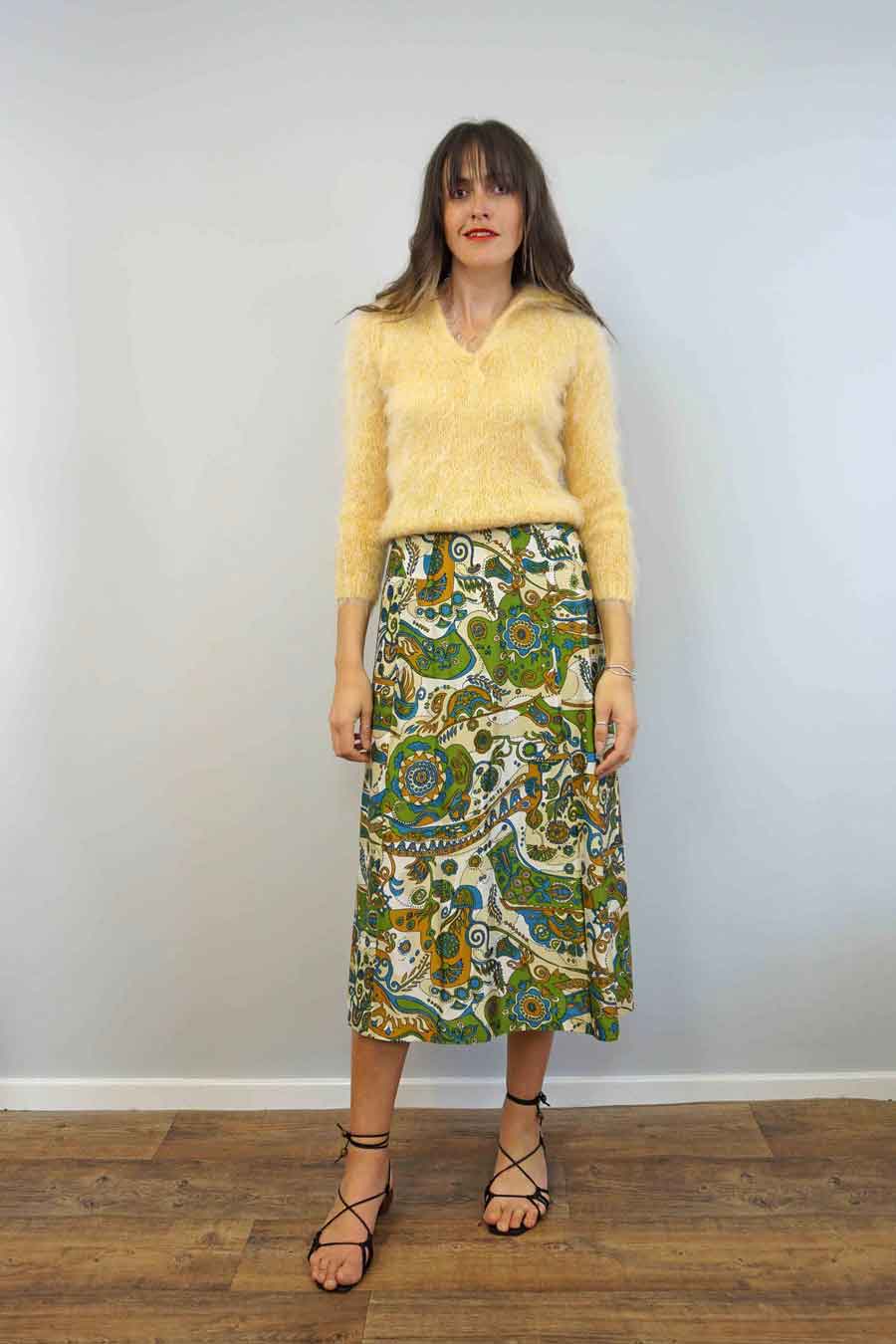 1970s long patterned vintage skirt