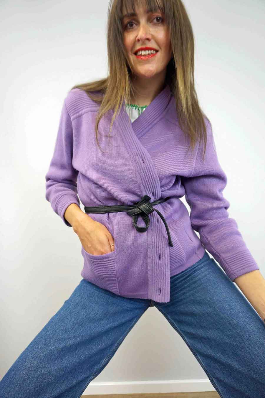 vintage 1980s lilac chunky knit cardigan