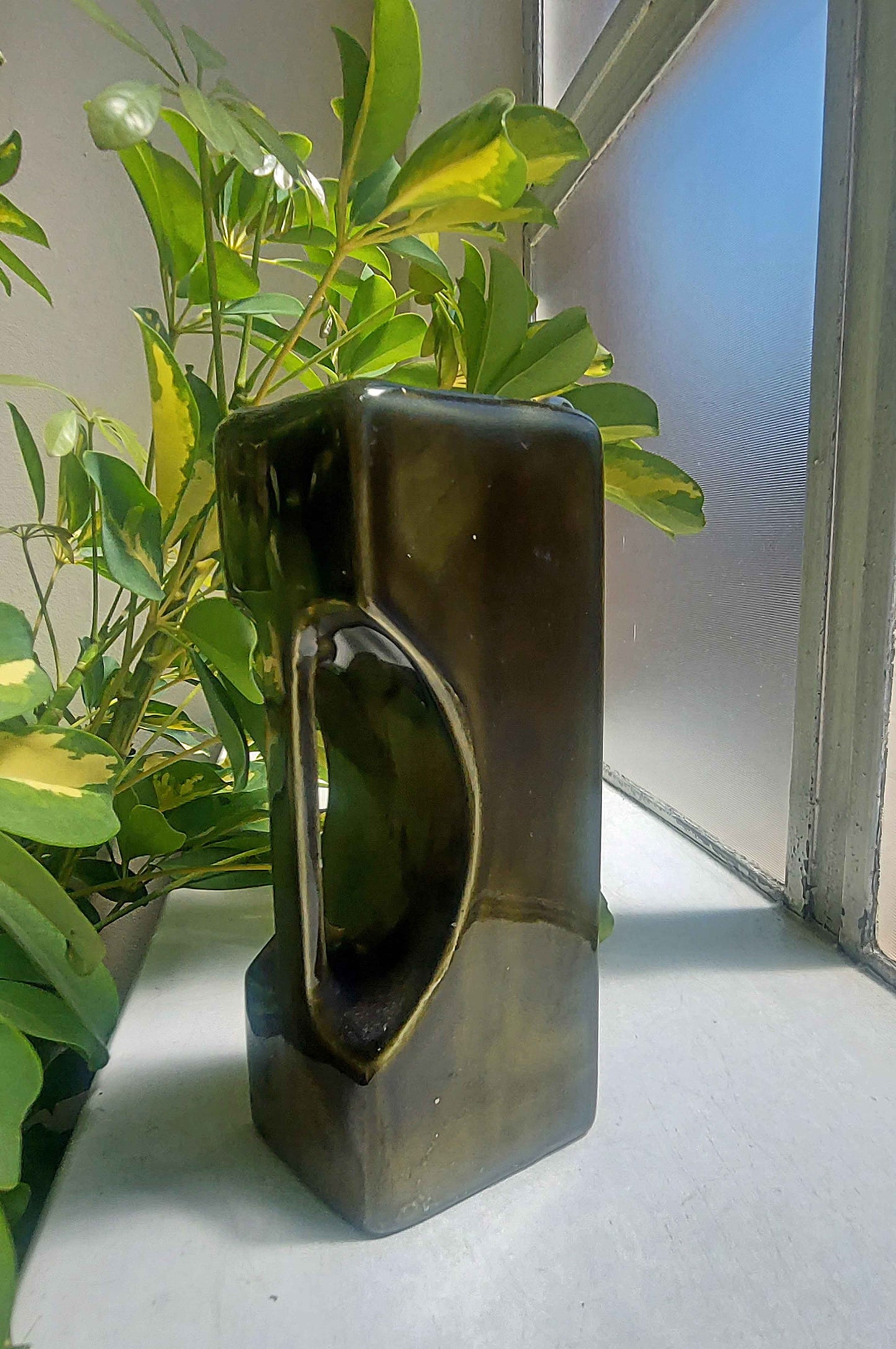 vintage forest green 1960s glazed ceramic vase