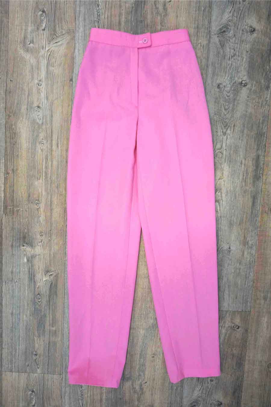 Vintage 1960s Bright Pink Wool Straight Leg Trousers