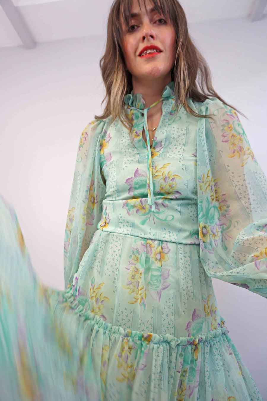 floral 1970s green floral skirt