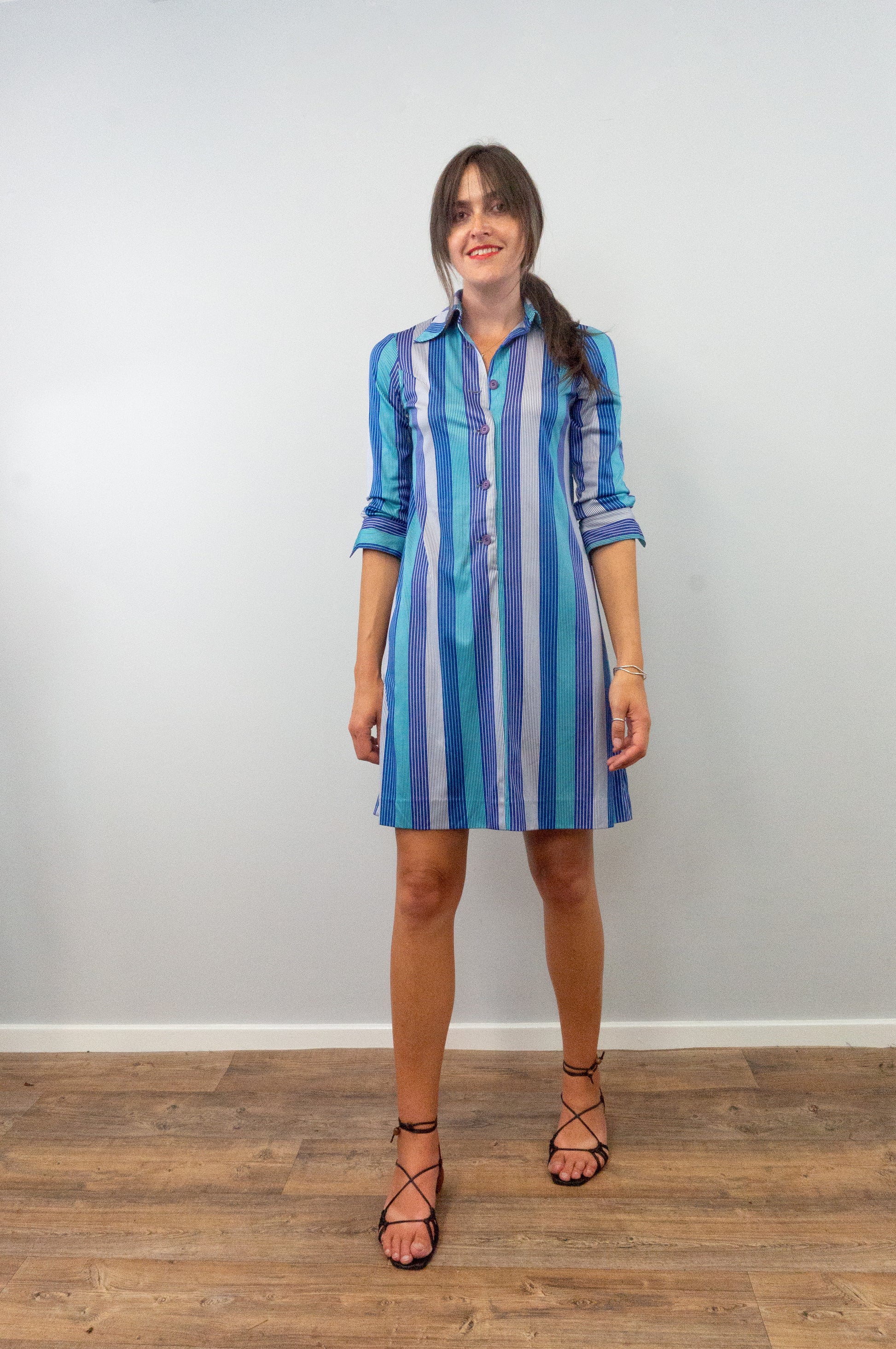 Vintage  1980s Pinstripe Midi Shirt Dress