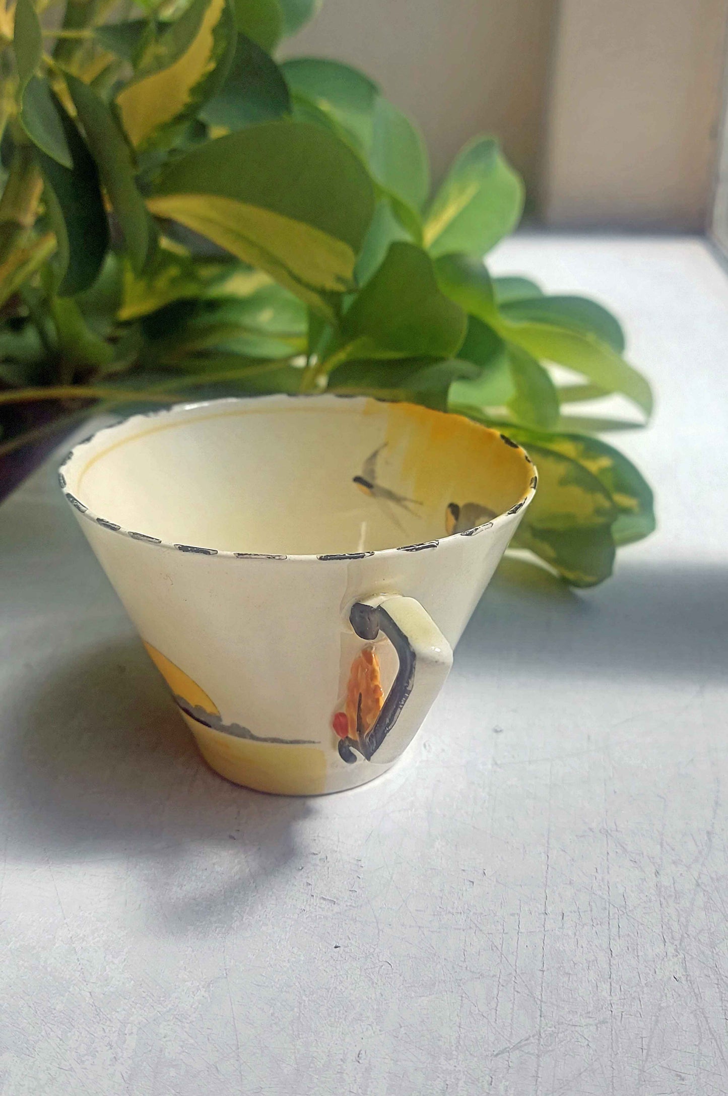 Vintage 1930s Art Deco Burleigh Ware Zenith sunrise and swallow print Tea Cup