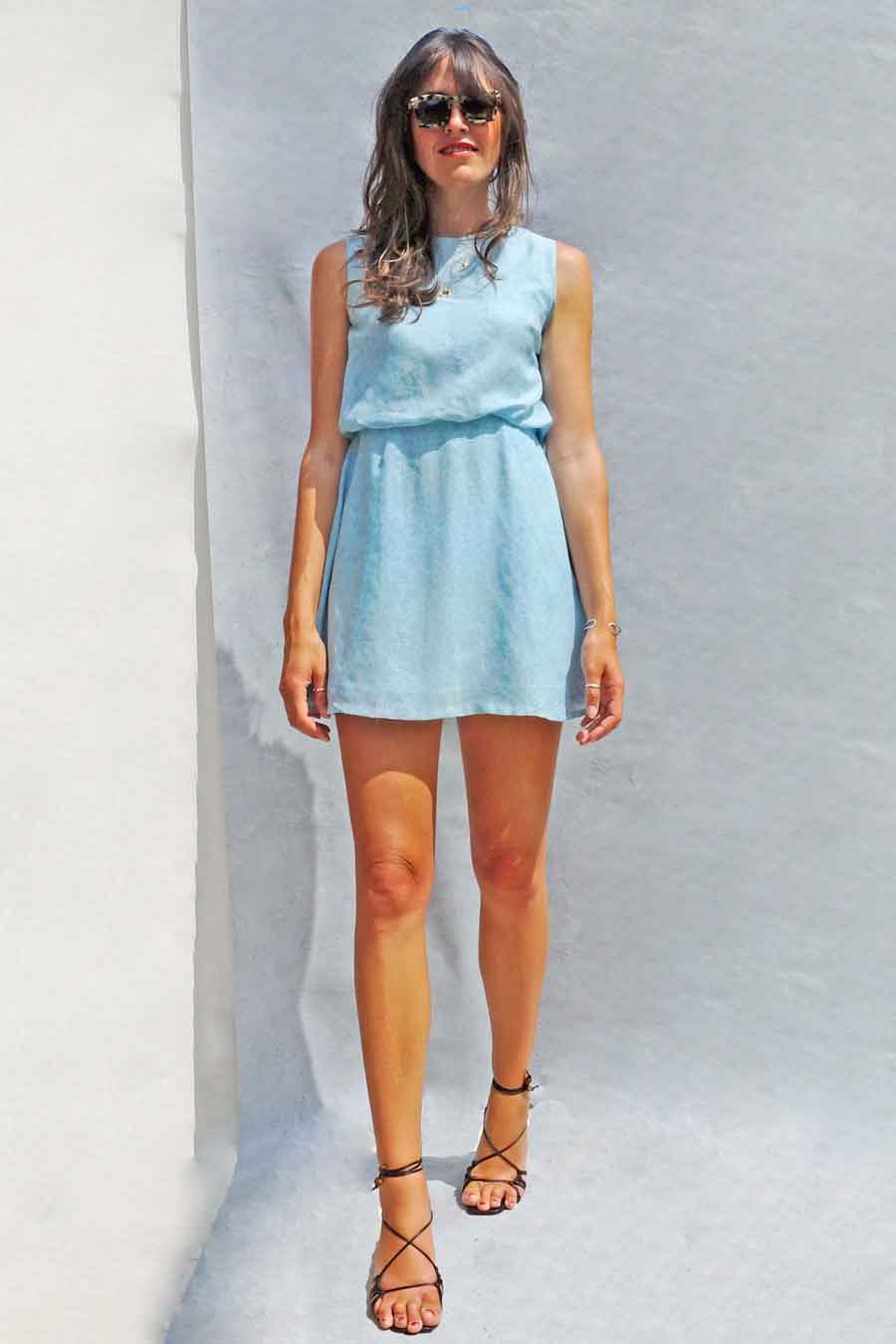 Vintage 60s Blue + White Floral Short Summer Mod Dress