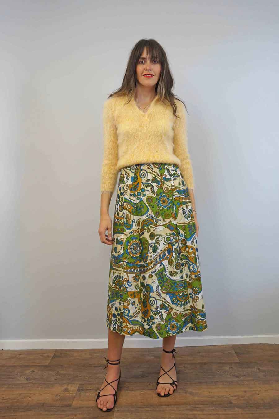 Vintage green floral paisley maxi skirt