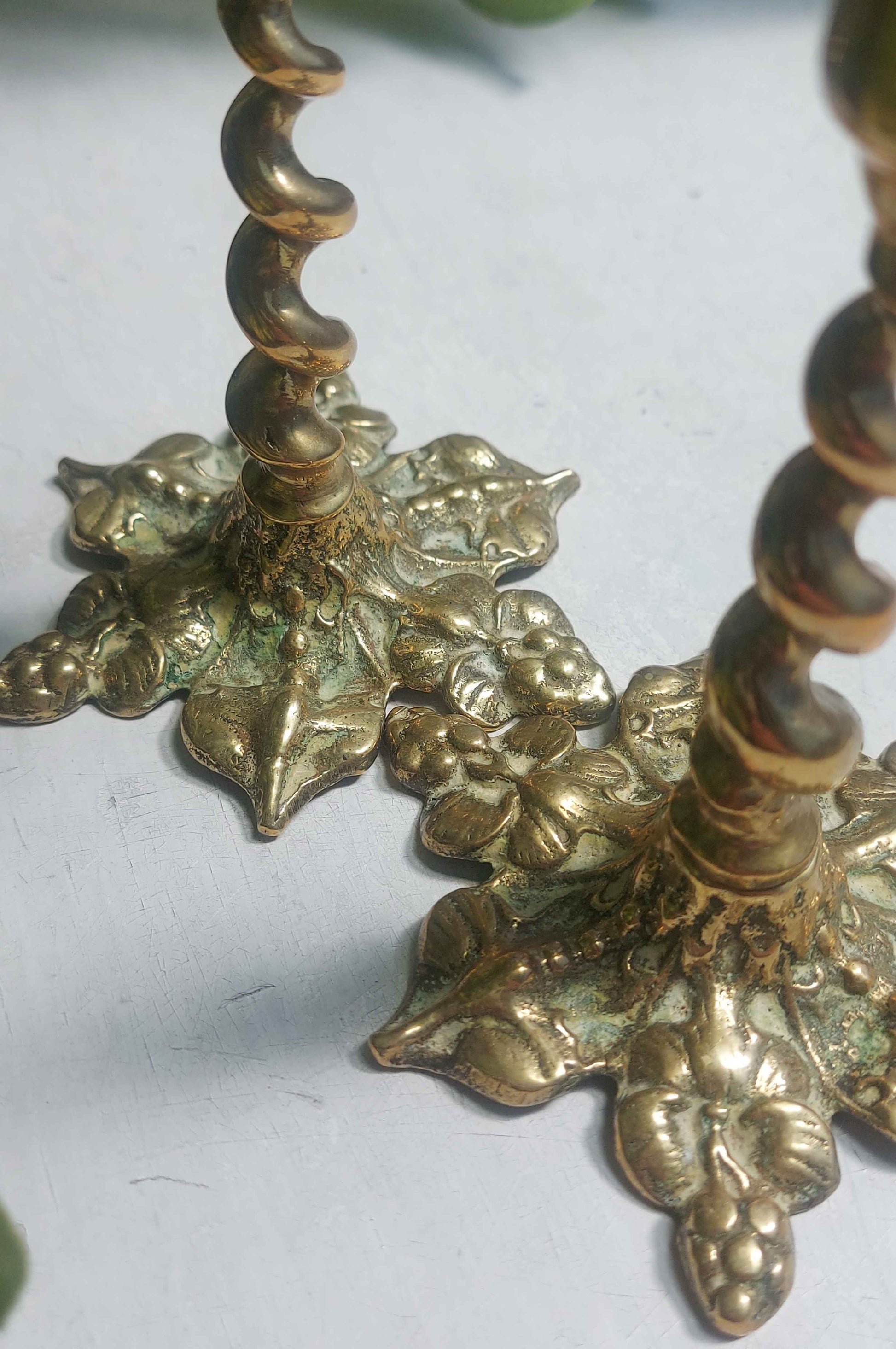 vintage brass floral candlesticks holder