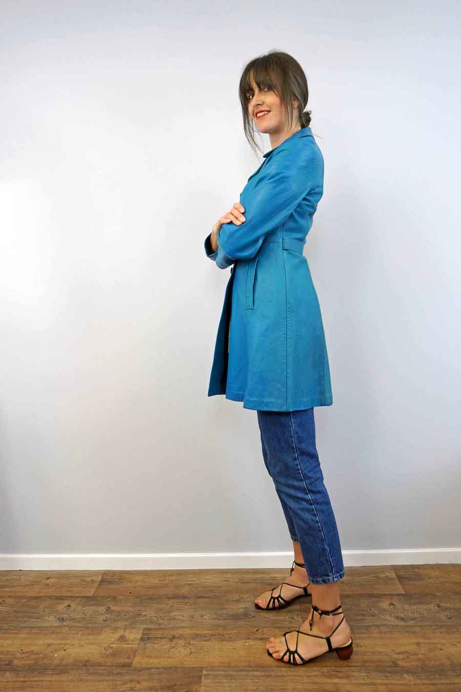 vintage bright blue 60s trench coat
