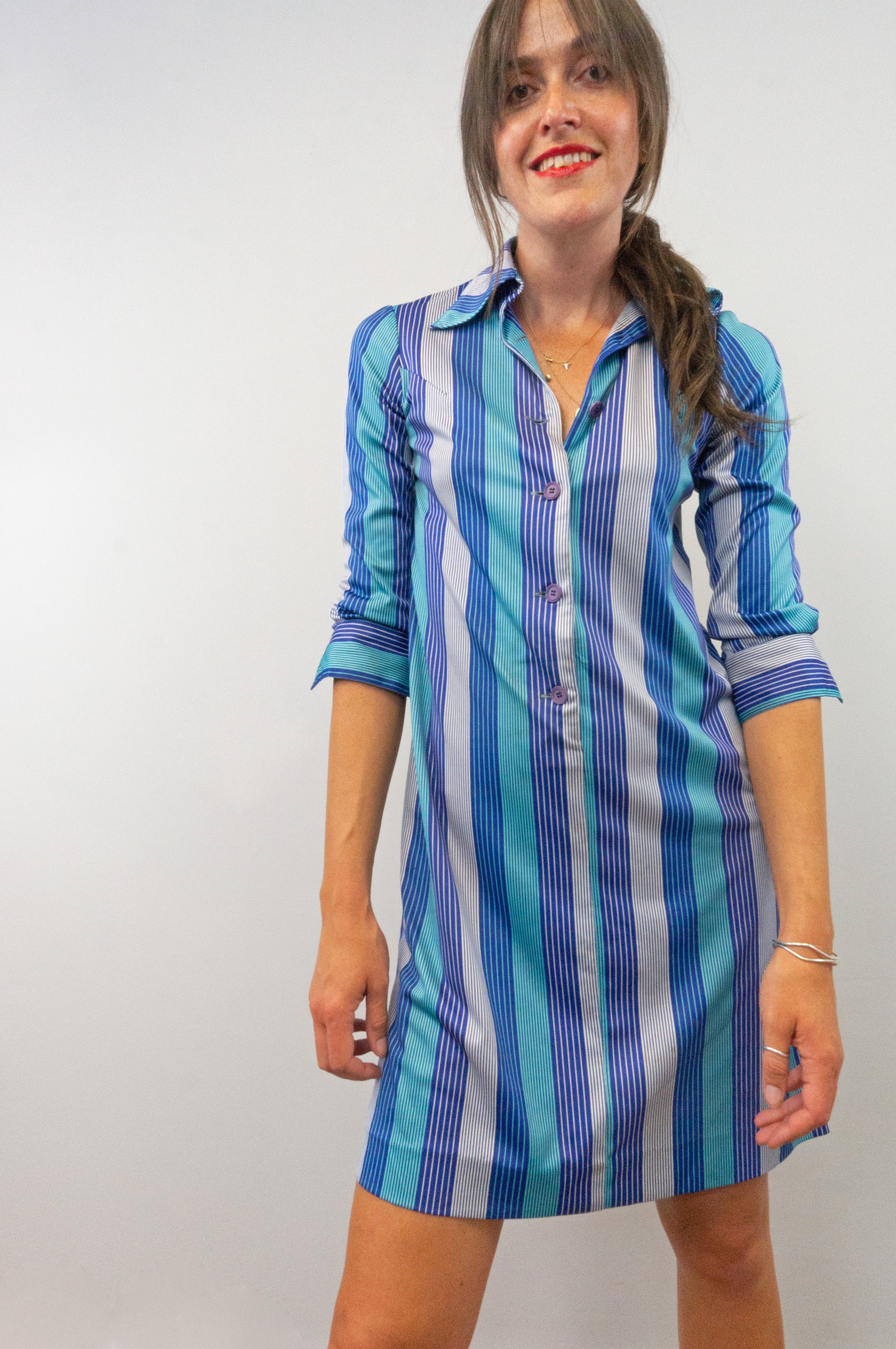 vintage 70s dagger collar striped shirt dress