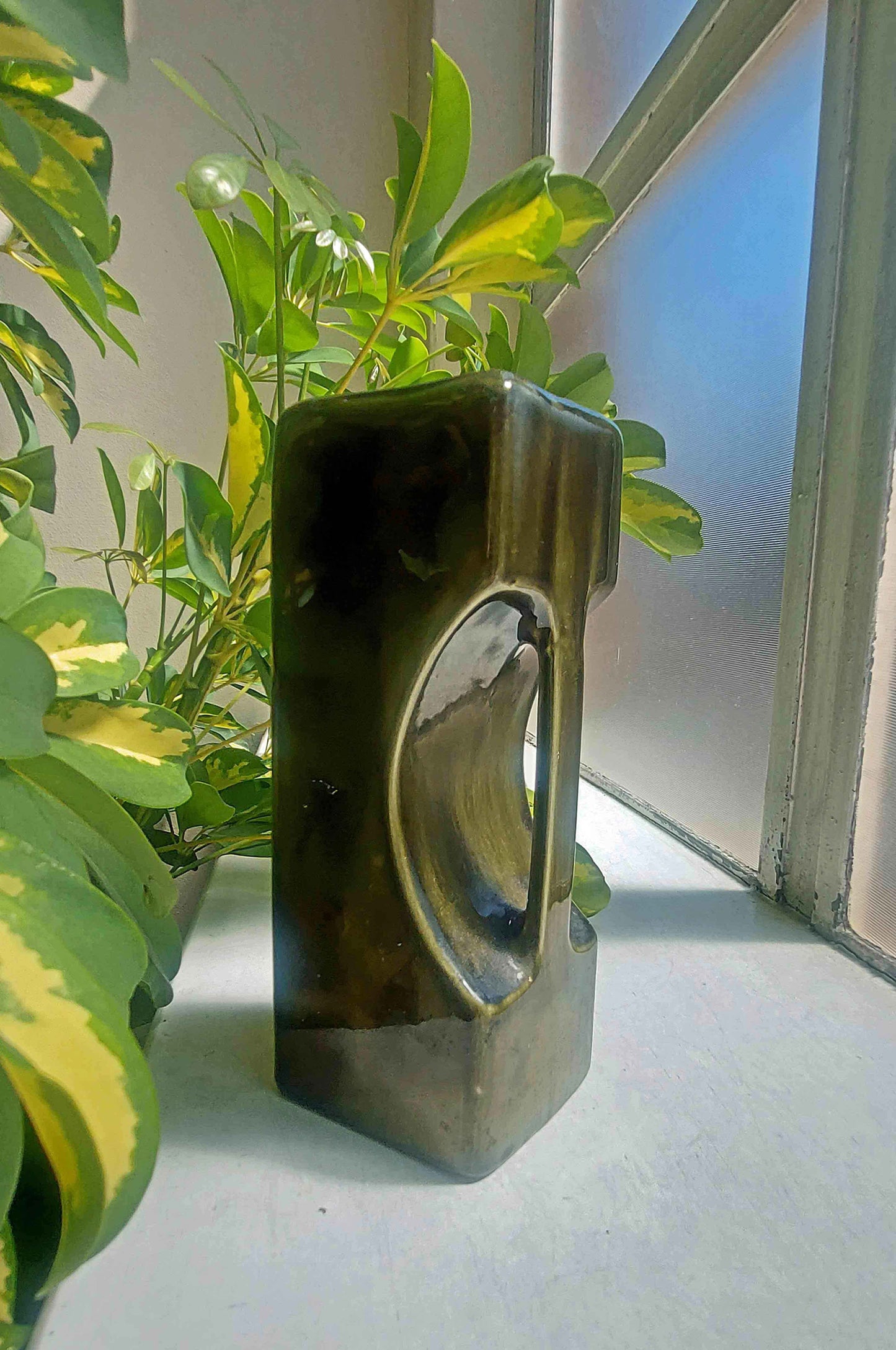 vintage dark green min century modern ceramic glazed pitcher 
