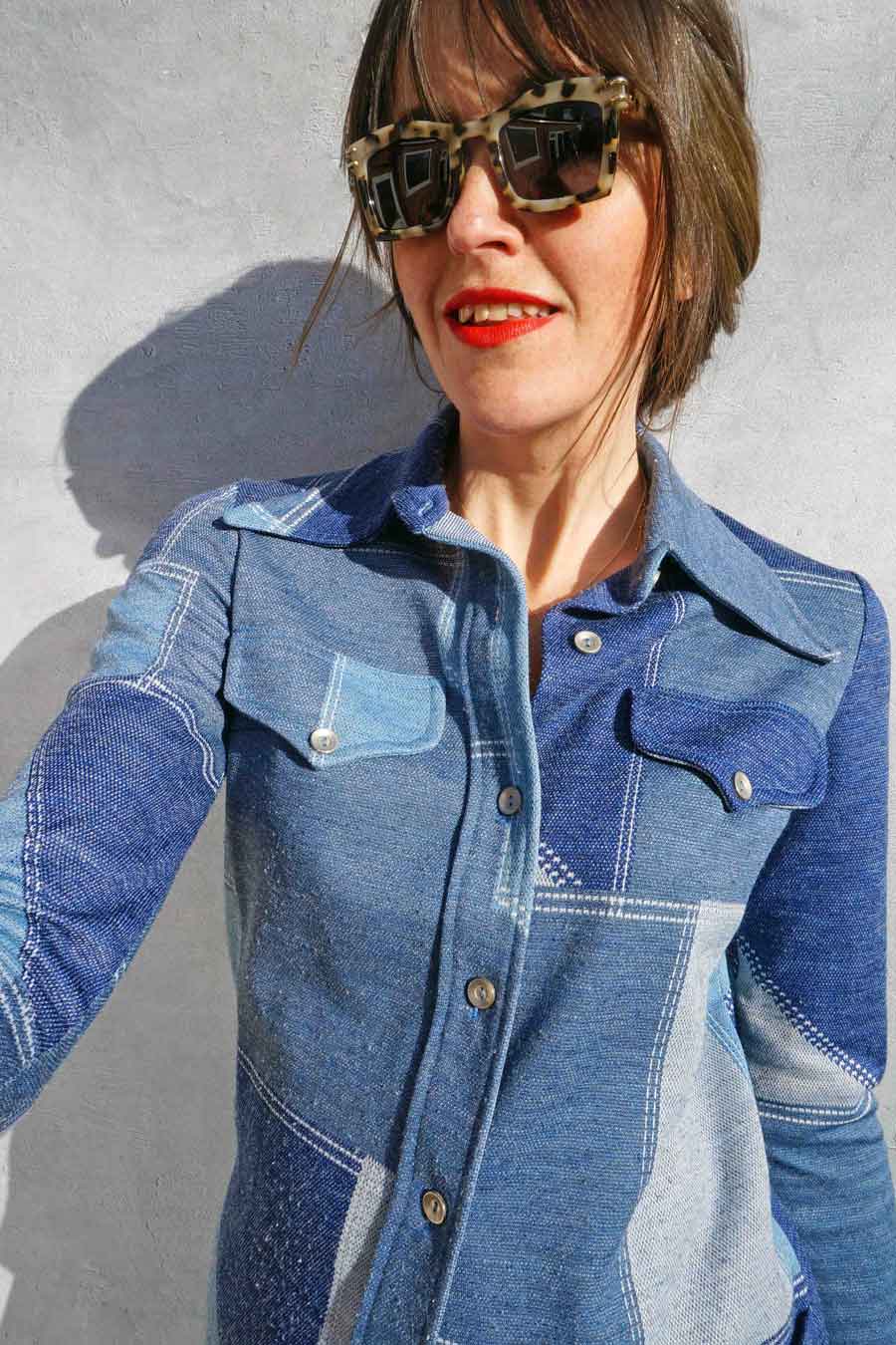 Vintage Denim Patchwork Shirt + Pant Suit - patchwork shirt vintage for women - ada's attic vintage