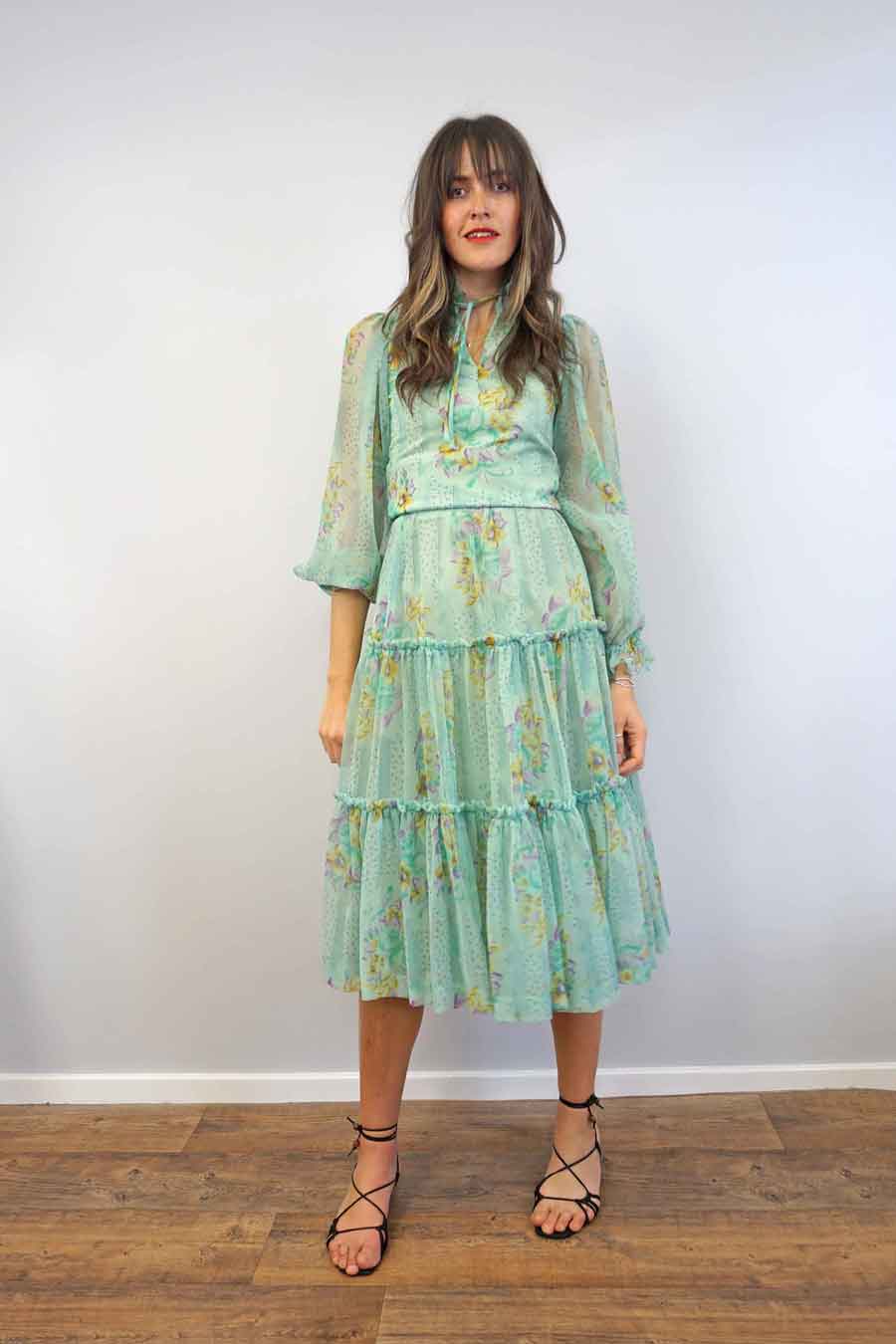 Long tiered tulle vintage floral skirt