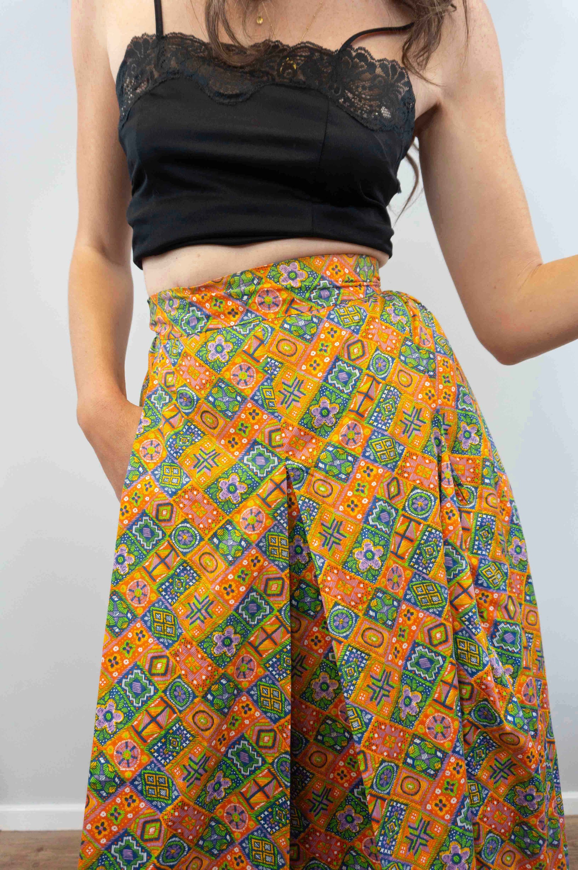 Vintage 1970s Geometric Print Wrap Skirt