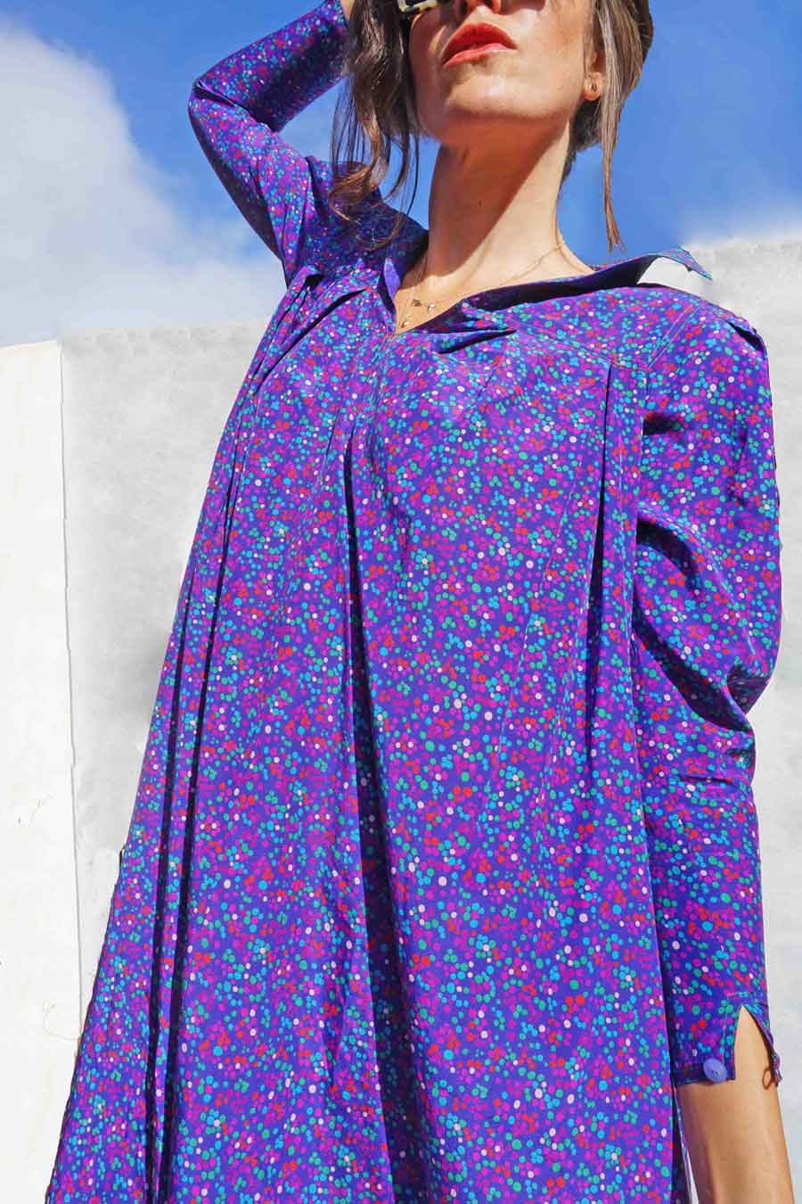 vintage designer jean muir oversized purple silk dress