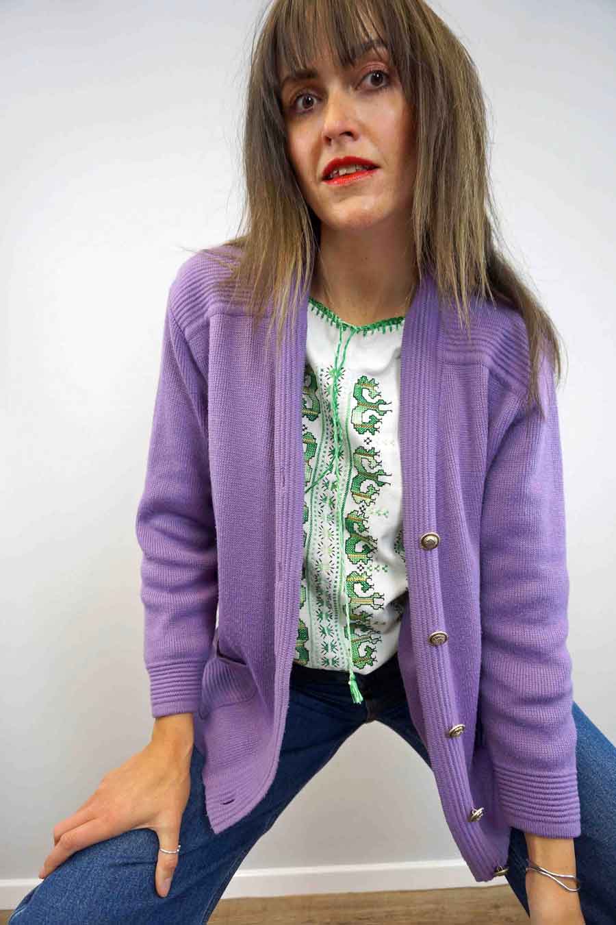 vintage long lilac purple cardigan