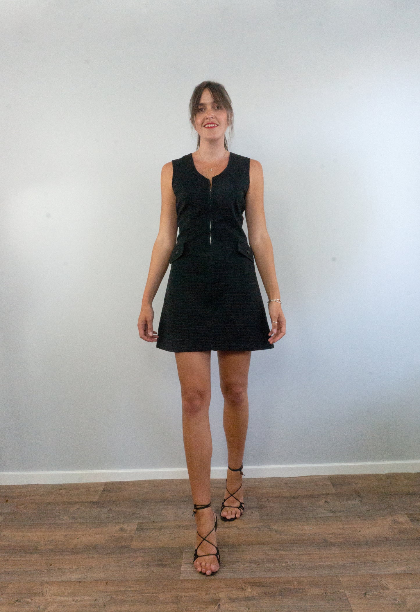 vintage mod 1960s black zip up simple black dress