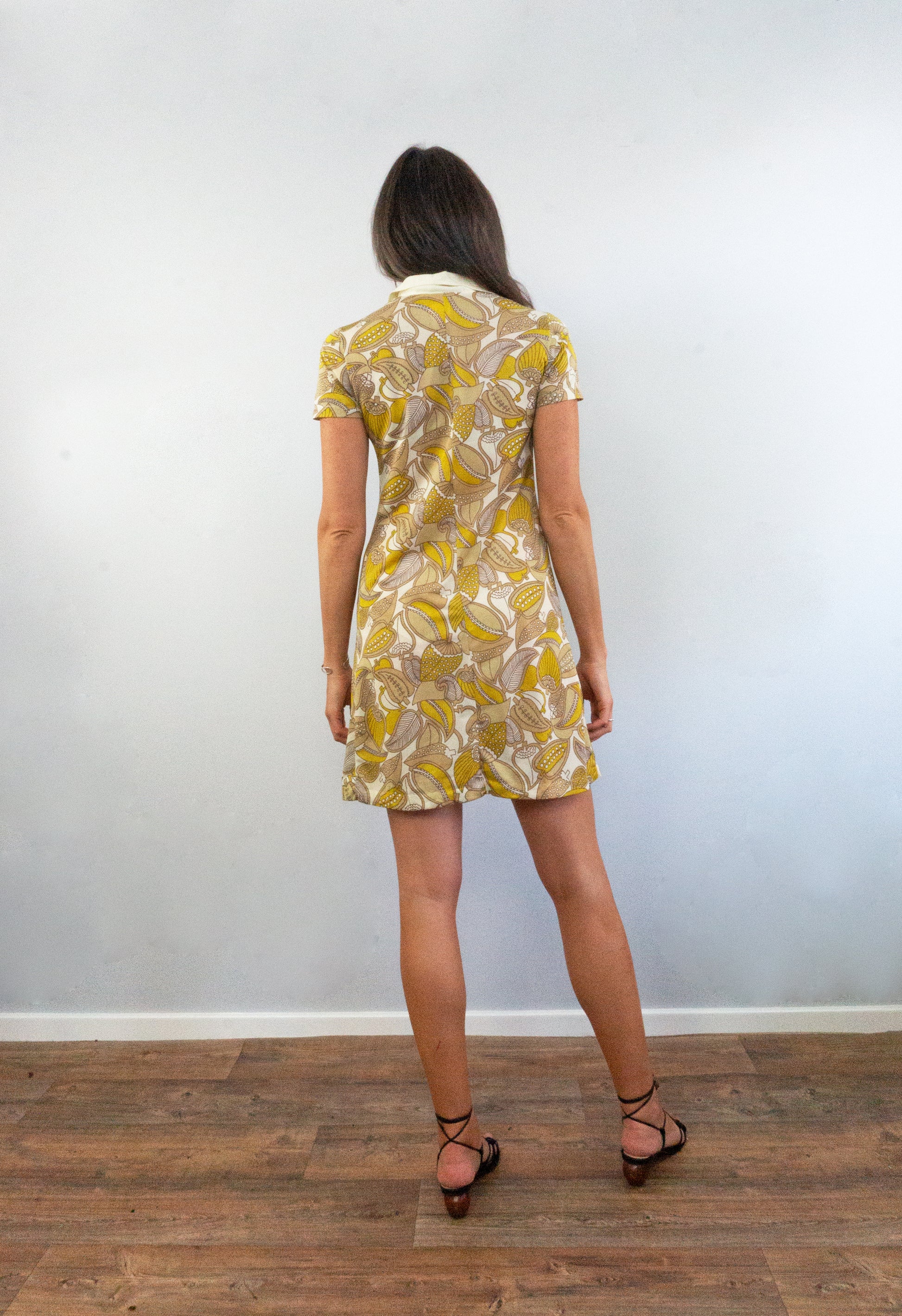 vintage orcha yellow foliage print shirt dress