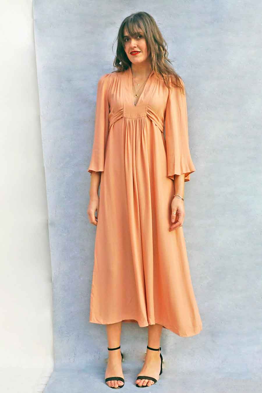Vintage Ossie Clark Pink Flared Sleeve Maxi Dress - Floor Length Ossie Clark Vintage 1970s Dress - Ada's Attic Vintage