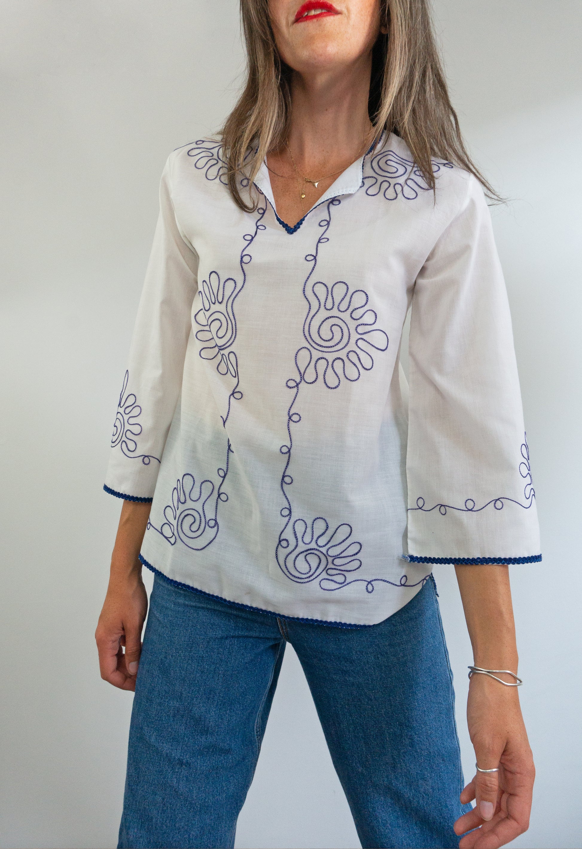 vintage 1980s casual greek peasant blouse