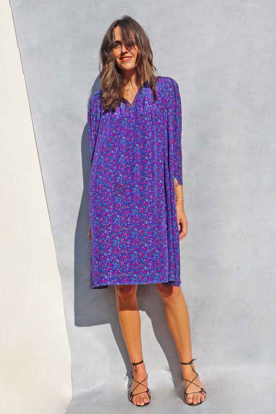 vintage polka dot purple silk jean muir dress