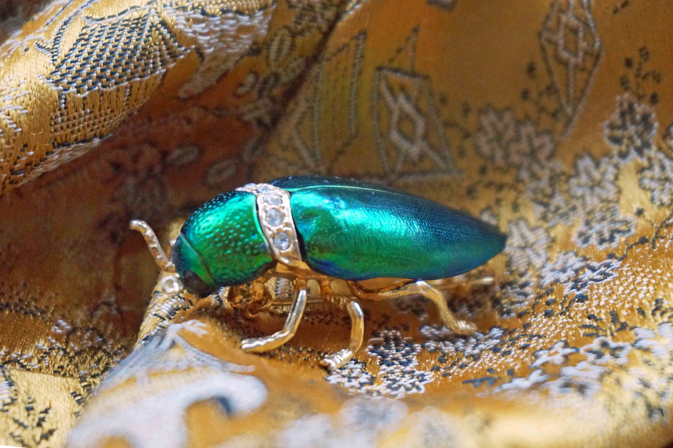 Vintage Iridescent Green Scarab Beetle Brooch, Green Beetle Pin Brooch Gift For Her - Ada's Attic Vintage- 8
