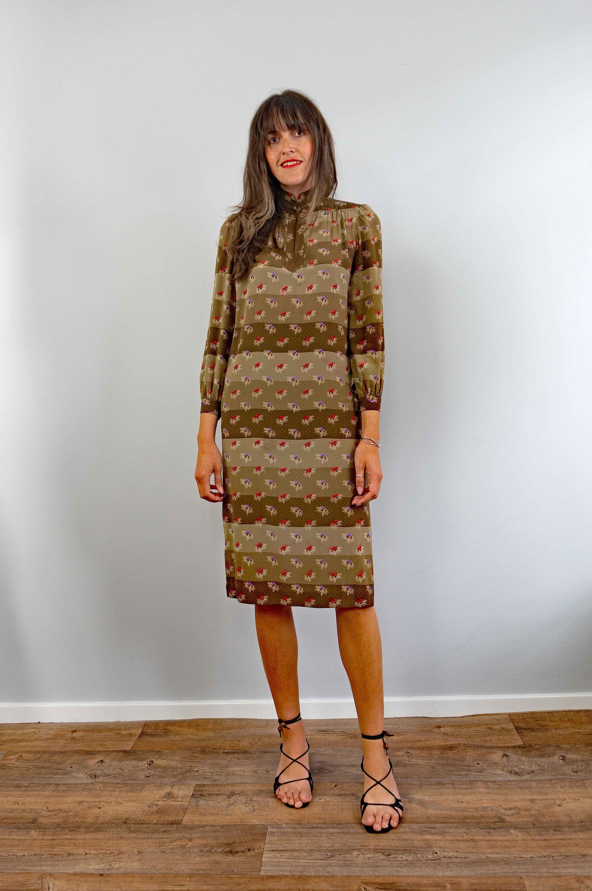 1970s Vintage Ted Lapidus Silk Floral Cheongsam Dress