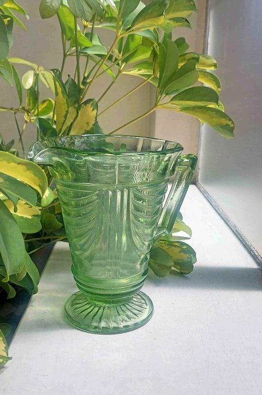 Vintage 1930s Sowerby Green Art Deco Pressed Glass Jug