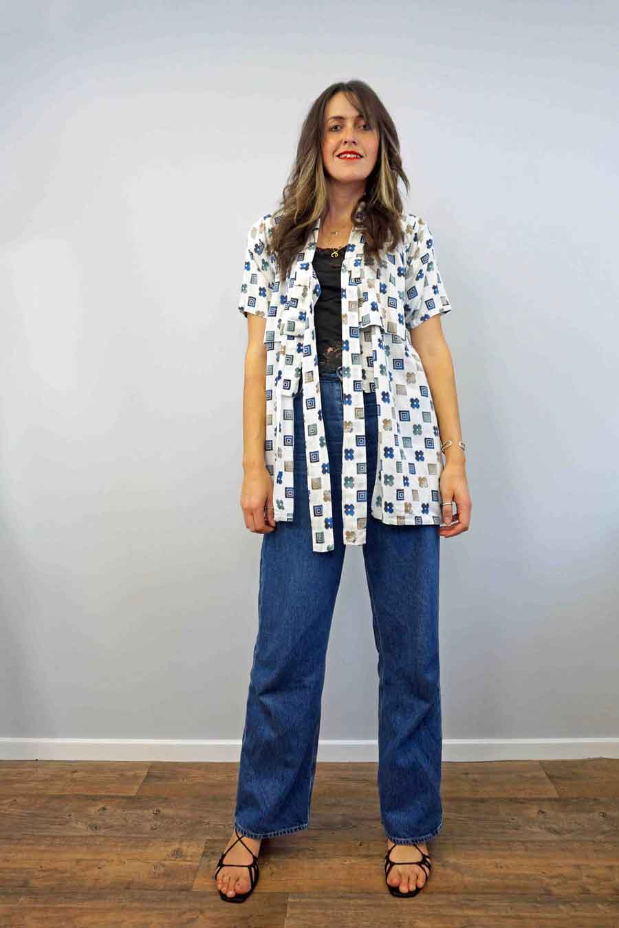 1970s Short Vintage Geometric Print Kimono Jacket
